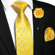 1/2/3/4/5pcs Men's 8CM (3.15inch) Yellow & White Striped Plaid Polyester Tie, Pocket Square, Cufflinks, Tie Clip & Lapel Pin Combination Set, Suitable For Wedding, Graduation, Date, Business And Other Occasions, Great For Birthday, Father's Day Gifts - Yellow - View 16