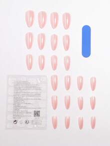 VV MEI JIA ER 24 móng giả acrylic màu hồng bóng, dáng hạnh nhân vừa, với các hiệu ứng hologram, vỏ bào ngư và ngọc trai, kèm theo 1 băng keo dán móng và 1 dũa móng. - Hồng - Xem 7