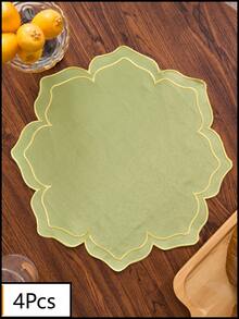 1/2/4/6/12pcs Floral Embroidered Solid Color Round Placemats, Fresh Minimalist Style For Kitchen, Dining Table, Cup, Bowl, Plate Non-Slip Pads, Suitable For Holidays, Parties, Birthdays, Weddings, Dinners, Offices, Coffee Tables, Home Decor, All Seasons, Easter Decor, Easter Gifts, Table Decorations - Green - View 14