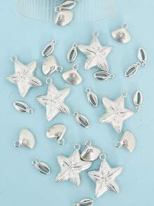 30个CCB三款随机混合沙滩海洋假日风金色海星贝壳鲍鱼手链项链DIY ABS饰品吊坠 - 銀色 - 查看 3