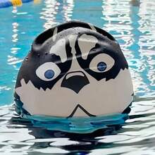 2pcs Silicone Swimming Cap, Funny Husky Pattern, High Elasticity Waterproof Non-Tight, Suitable For Pool Activities, Unisex, Professional Swimming Gear, Novelty Swimming Cap - Black - View 4