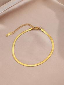 1条18K镀金不锈钢蛇骨链脚链，适合女性日常、海滩、旅行佩戴 - 金色 - 查看 8