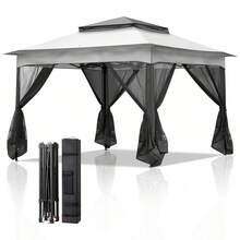 3.3m Pop Up Gazebo With Mosquito Netting Waterproof For Patio & Backyard - Grey - View 2