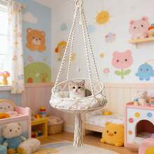 1 chiếc võng treo cho mèo bằng macrame, kiểu Bohemian, giường treo cho mèo, trụ cào móng gắn tường đáng tin cậy, võng đu cho mèo bằng sợi dệt thủ công, phù hợp cho mọi mùa - Không bao gồm đệm. - Màu be - Xem 5