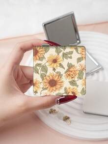 1pc Countryside British Style Ditsy Floral Foldable Compact Mirror, Lightweight Portable PU Leather Suitable For All Occasions, Featuring Delicate Floral Prints Such As Rose, Lily, Sunflower, Peony - Multicolor - View 17