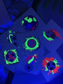 7pcs Fluorescent Football Graffiti Themed Temporary Tattoo Stickers, Fluorescent Crafted Tattoo Stickers, Football Fan Cheering Personalized Patterns, Unisex GOAL Temporary Tattoos, Cartoon Football Element Stickers, Sports Party Decor - Multicolor - View 5