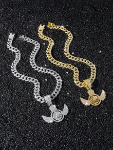 1 chiếc dây chuyền mắt xích Cuban Link mạ vàng toàn bộ dành cho nam, mặt dây chuyền hình cánh tròn khắc tên riêng, phong cách Hip Hop. - phong cách A - Xem 2