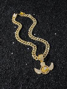 1 chiếc dây chuyền mắt xích Cuban Link mạ vàng toàn bộ dành cho nam, mặt dây chuyền hình cánh tròn khắc tên riêng, phong cách Hip Hop. - phong cách A - Xem 4