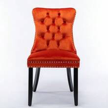 Nikki Collection Modern, High-End Tufted Solid Wood Contemporary Velvet Upholstered Dining Chair With Wood Legs Nailhead Trim 2-Pcs Set, Orange, DE2001OG - Orange - View 3