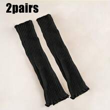 1/2双 女士保暖腿日系洛丽塔长袜 羊毛针织保暖脚套 臂套 秋冬钩针绒面袜 靴套 - 彩色 - 查看 6