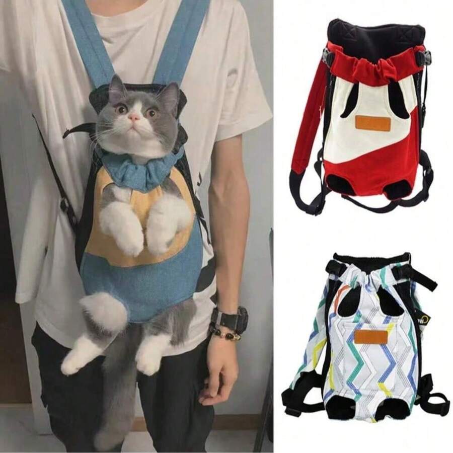 Pet Backpack, Breathable Travel Portable Front Chest Bag, 4-Leg Backpack, Dog Carrier, Cat Carrier, Large Capacity, Easy To Clean, Highly Breathable - Multicolor - View 1