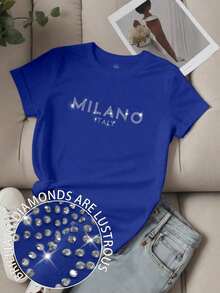 Envío gratis, entrega local enéxico, entrega en 4 días.Camiseta de mujer con estampado, eslogan y letras, manga corta y cuello redondo LOS ANGELES para ropa de Año Nuevo, camisetas gráficas para mujer. - azul real - Ver 1