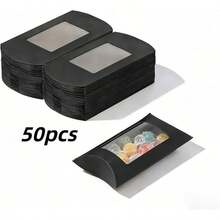 50pcs Kraft Paper Gift Boxes With Window, Suitable For Candy, Jewelry, Party, Wedding, Birthday, Christmas, Halloween (Black, White, Brown) - 50pcs - View 9