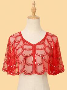 1pc Lightweight Shawl Cardigan, Sequin Lace,Accessories,Holiday - Multicolor - View 1