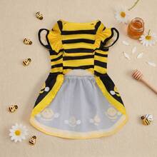1pc Dog Dress, Cute Bee Striped Print Pet Dress With Small Flutter Sleeves, Suitable For Small/Medium Cats And Dogs, Spring/Summer Daily Wear Or Outings - Yellow - View 6