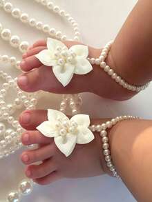 2 chiếc vòng chân ngọc trai cho bé, trang sức chân mùa hè cho bé, phụ kiện chụp ảnh. - màu trắng nhạt - Xem 4