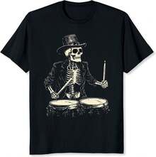 Tricou de toboșari cu craniu, toate potrivirile, la modă, tricou vintage cu trupă, tricou rock, iubitor de muzică, cadou pentru bărbați - Negru - Vizualizare 1
