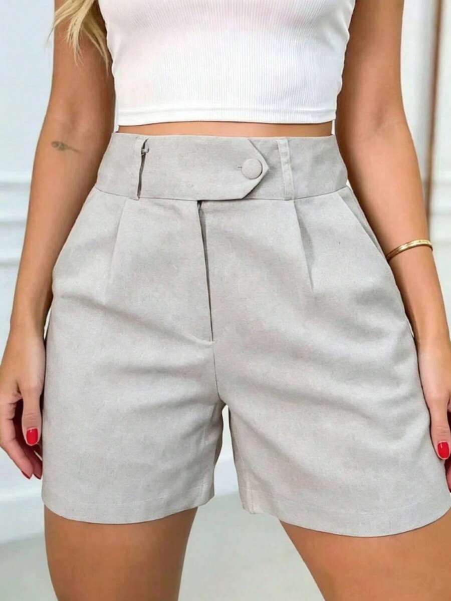 New High Waist Slimming A-Line Straight Leg Shorts, Suitable For Petite Summer - Grey - View 1