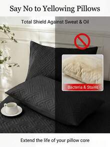1 Pack Couple Double Pillowcase, Triple Protection Quilted Waterproof Pillow Protector, Anti Saliva Head Oil Stain Dust Resistant, Extend Pillow Life, Pet Friendly, Washable Reusable Machine Washable Soft Breathable Bedding Accessory For Home Hotel Dorm - Black - View 8