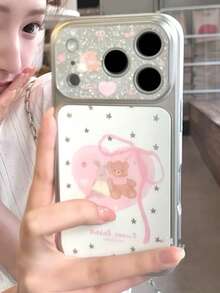 Cute & Healing Heart, Bow, Bear, Rabbit Design 17/17 Pro/17 Pro Max Phone Case, Full Coverage Protective Cover For IPhone 16/16 Pro Max, New Model - White - View 3