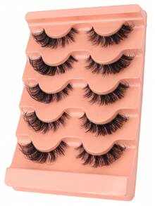 NAIJEMA 5 Pairs Fluffy Faux Mink Eyelashes, Thin, Thick, Curly, 3D Natural, Cat Eye, Fox Eye, Dramatic Styles, Reusable Eyelashes, Suitable For Party And Daily Wear - Black - View 4