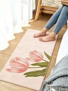 1pc New Tulip Floral Print Decorative Carpet, Soft & Comfortable Faux Wool Area Rug, Rectangular Carpet For Living Room, Bedroom, Sofa, Study, Home Decor, Living Room Rug, Holiday Decoration - Multicolor - View 4