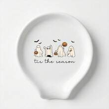 Cute Halloween Ghost Ceramic Spoon Rest, Minimalist Pumpkin Bat Design White Kitchen Counter Spoon Holder, Fall Cooking Decor Gift For Halloween Lovers - View 7