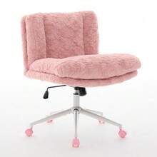 Office Chair With A Wider Seat Of 67 Cm (26.4 Inches), Home Office Chair With Metal Base And Faux Rabbit Fur, Adjustable Swivel Desk Chair, Vanity Chair (Violet), DE1875VT - Pink - View 6