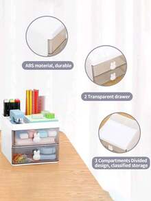1pc Drawer-Style Plastic Desk Organizer, Multi-Functional Storage Box For Makeup Brushes, Lipsticks, Skincare Products - A - View 6