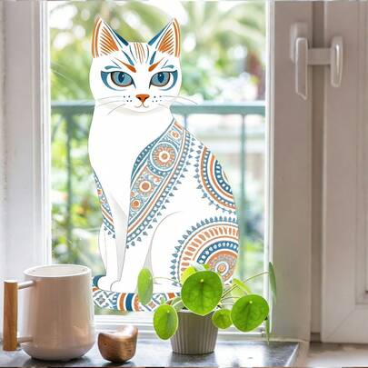 CHAILLY Naklejki na okna z motywem kota i słonecznika, wielokrotnego użytku naklejki z motywem kwiatowym i zwierzęcym na szklane drzwi, wystrój domu i ogrodu