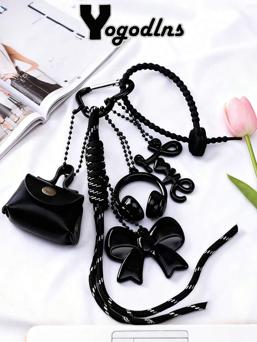 Yogodlns Fashionable Heart Leather Rope Keychain Cherry Bow Y2K Bag Pendant Ornaments Mobile Phone Lanyard Gifts Bag Accessories Fashionable Heart Leather Rope Keychain Bow Y2K Bag Pendant Ornaments Mobile Phone Lanyard Gifts Bag Accessories - Multicolor - View 1