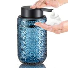 Retro Embossed Glass Foaming Soap Dispenser, Matte Black Pump, Bathroom And Kitchen Countertop Decorative Refillable Bottle - A - View 1