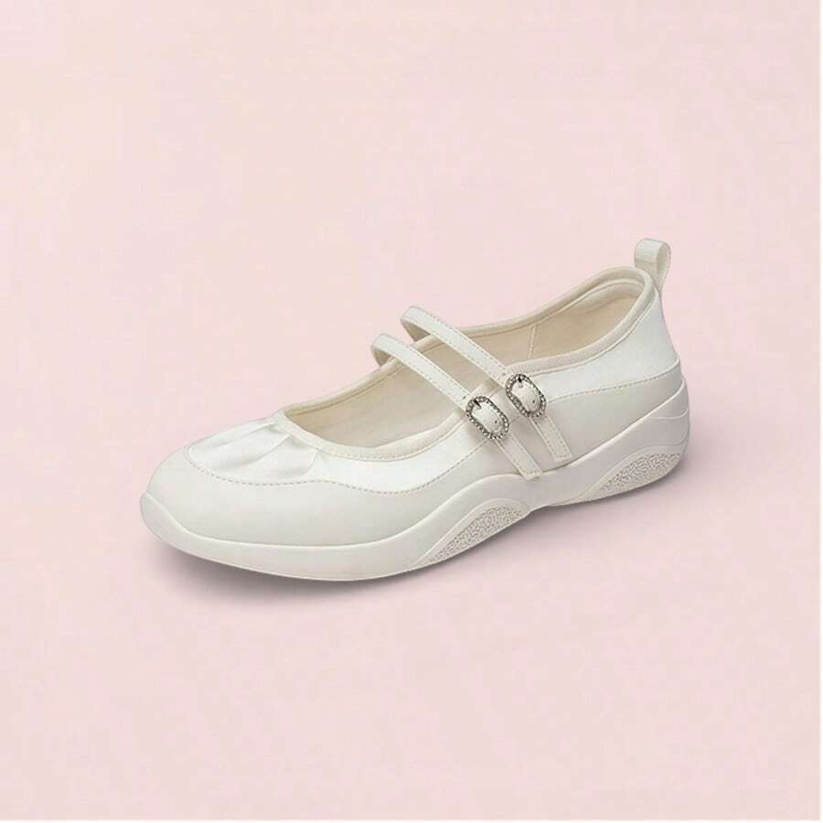 ZULIZ 女士双扣玛丽珍舒适步行鞋，透气厚底防滑休闲运动鞋 - 米色 - 查看 1