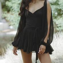 2026 Spring New Women's Clothing European And American Cross-Border Dress Elegant V-Neck Solid Color Sexy Pleated Dress - 黑色 - 查看 1