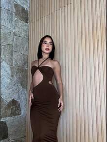Women's Long Dress Thayna: Elegance, Boldness, Cut-Out, Stylish, Comfortable, 2026, Graduation/Wedding - 鏽棕色 - 查看 1