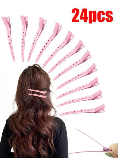 24 Pieces Of Pink Metal Duckbill Clips, Hair Salon Fixing Clips, Anti-Slip, For Fixing Bangs, Reusable Multiple Times, Fluffy Hair Clips, Comfortable And Convenient, Simple Edge Clips, Suitable For Daily Outings, Casual Wear, Parties, Commuting, Washing Face, Makeup, Matching Clothes, Accessories, Headwear, Accessories (24/10/1 Pieces)