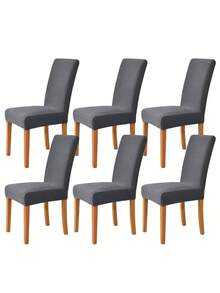 1pc Removable & Washable Solid Color Stretch Thickened Jacquard Chair Cover, Suitable For All Seasons And Occasions - Dark Grey - View 6
