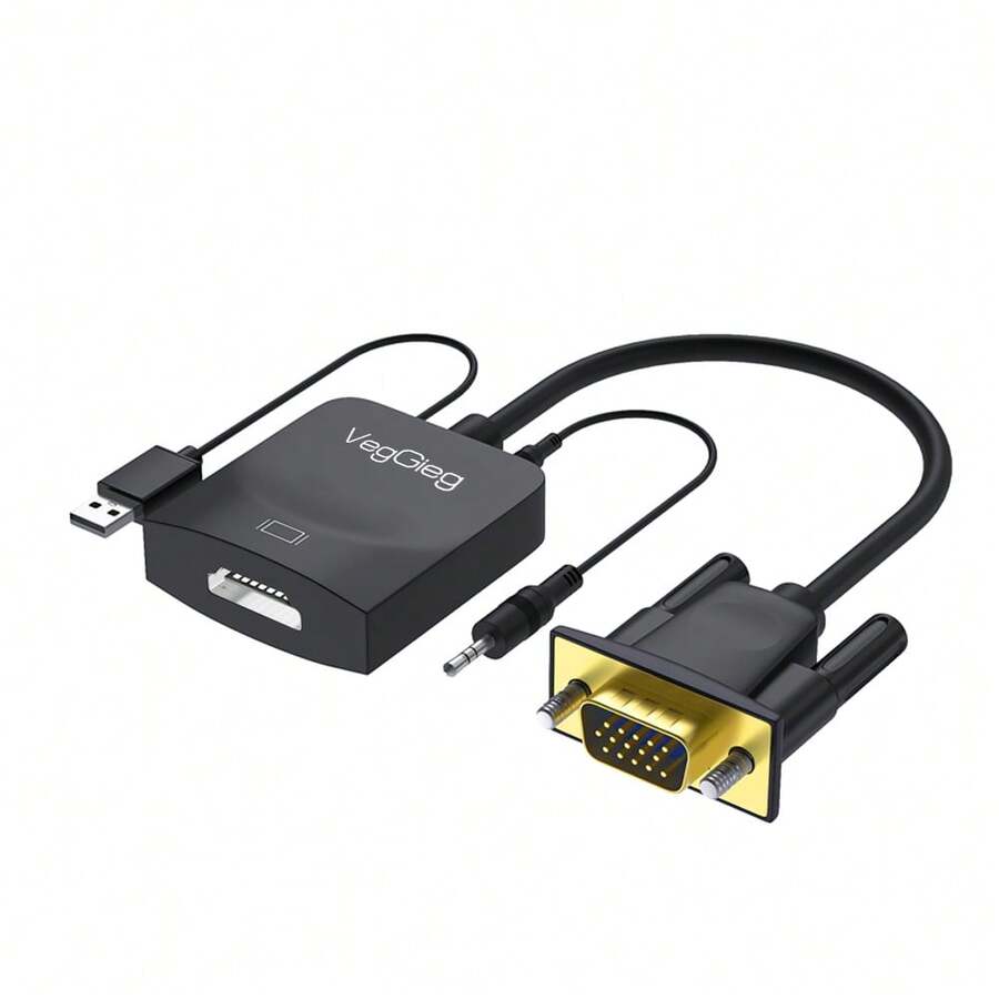 Convertidor VGA a HDTV con audio VegGieg, adaptador de video 1080P HD de laptop/computadora de escritorio a monitor/proyector/TV, compatible con Windows/Linux - Ver 1