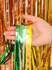 2pcs Pink, Green, Gold Fringe Curtain, Hawaiian Theme Tassel Curtain, Hawaiian Theme Party Backdrop Decoration, Hanging Decor, Summer Party Supplies, Photo Booth Props, Suitable For Birthday, Wedding, Bridal, Baby Shower, Anniversary, Summer Decor, Room, Home - Multicolor - View 11