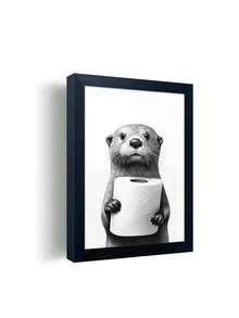 1pc Frameless Black And White Bathroom Wall Art, Raccoon Handprint Pattern Interesting Bathroom Decor - 222 - View 12