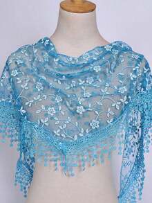 1pc Women's Fashion Bohemian Floral Embroidered Tassel Triangular Scarf, Multifunctional Scarf, Stylish Triangle Waist Belt For Thai/Arabic Dance Skirts - 藍色 - 查看 4