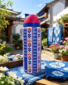 OW Blue Pattern Stencil Stainless Steel Cup, With A Capacity Of 32Oz, Can Retain Heat For Up To 24H. It Can Keep Both Hot And Cold Beverages Warm, Suitable For Brewing Coffee. The Design Is Exquisite And It Is Suitable For Use In Various Occasions. - Màu xanh hải quân - Xem 1