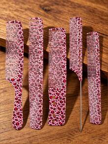 5/3/1 Pc Pink Leopard Print Hair Comb Set, Professional Salon Hairdressing Comb, Barber Cutting Comb, Flat Top Comb, Unisex Parting & Styling Comb - Multicolor - View 1
