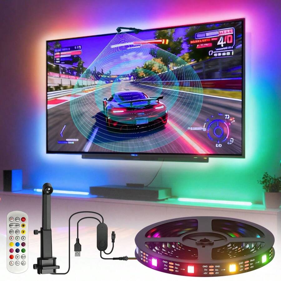 1pc Smart LED Backlight With Color-Changing LED Strip For TVs And Monitors-Synchronized Color-Changing Light Strip With Remote Control - USB+Remote Control - View 1