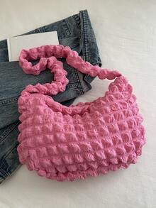 Sac à épaule pour femmes de grande capacité, design plissé nuage doux, pour le travail et les sorties, nouveau style coréen - Rose vif - Voir 3