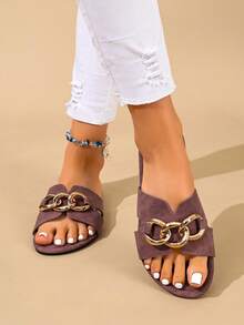 Ximi Ruo Korean Style Casual Flat Slide Sandals, Open Toe, Woven Roman Style, Suitable For Spring, Summer, Beach, Vacation, Dresses, Apartment, Brown Color - Red - View 5
