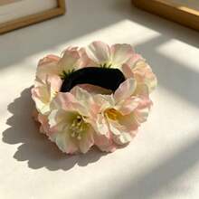 4pcs Sweet Sakura Flower Print Bohemian Polyester Hair Scrunchies, Soft Fabric Hair Elastics, Spring & Summer Hair Ties For Daily & Party - Multicolor - View 6