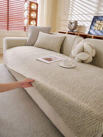 1pc Minimalist Solid Color Sofa Cover, Linen-Like Breathable Fabric, Anti-Slip Bottom Design To Prevent Shifting, Machine Washable Sofa Protector, Suitable For 1/2/3/4/5 Seater Sofas, Combination Sofas, Office Chairs And Window Seats, Suitable For Pets And Households