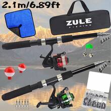 2.1m Fishing Rod And Reel Combo Set, Includes Fishing Reel With Line, Fishing Towel, Fishing Hooks And Other Fishing Accessories, Ready-To-Fish Kit Suitable For Travel And Outdoor Adventure - Black - View 4