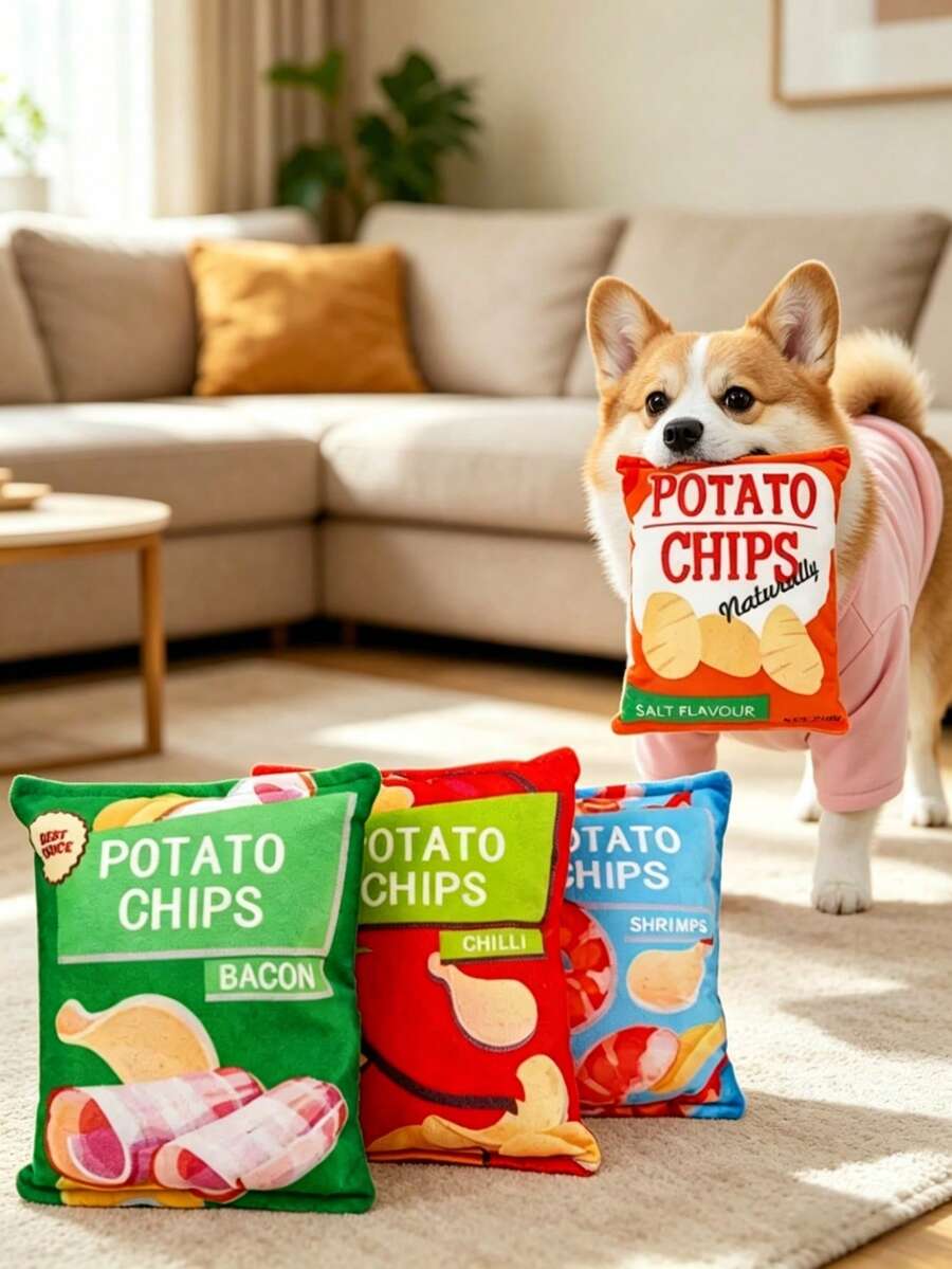Đồ chơi cho chó hình khoai tây chiên nhăn, đồ chơi nhai có âm thanh bằng vải nhung, đồ chơi tương tác bằng giọng nói phù hợp cho chó nhỏ/trung bình, đồ chơi chống cắn giúp chó con mọc răng. - Nhiều màu - Xem 1
